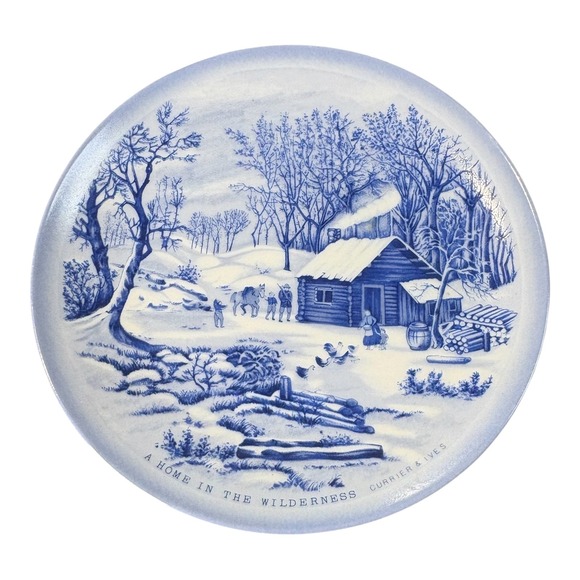 Vintage Currier & Ives Decorative Plate A Home in the‎ Wilderness Cabin Winter - Picture 1 of 5
